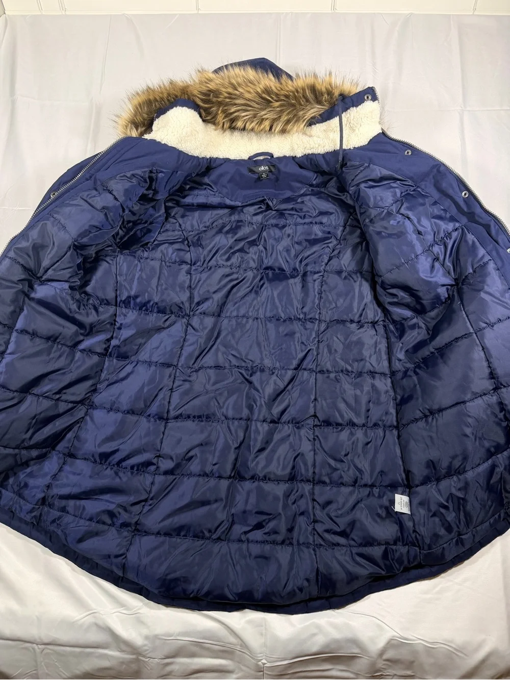 Ellos Women's Navy Parka Coat with Faux Fur Trim